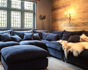 Hambledon Corner Sofa and Footstool in Clever Tough And Eco Velvet Navy