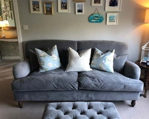 Kentwell 3 Seater 2 Hump Sofa in Portland Brilliant Velvet Steel