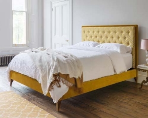 Camden King Bed in Omega Velvet Brass and Pampas Saffron