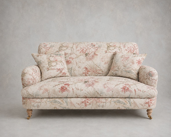 Outlet Manchester: Holmfirth 2 seater sofa in Floral Linen Lily Pad Vermillion