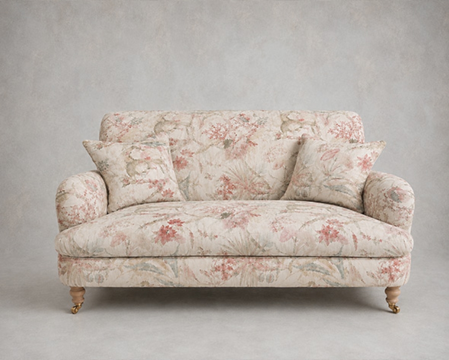 Outlet Manchester: Holmfirth 2 seater sofa in Floral Linen Lily Pad Vermillion