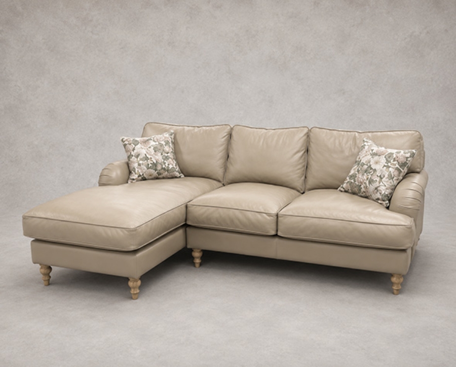 Outlet West Sussex: Alwinton chaise RHF in Crest Leather Shelley Pebble
