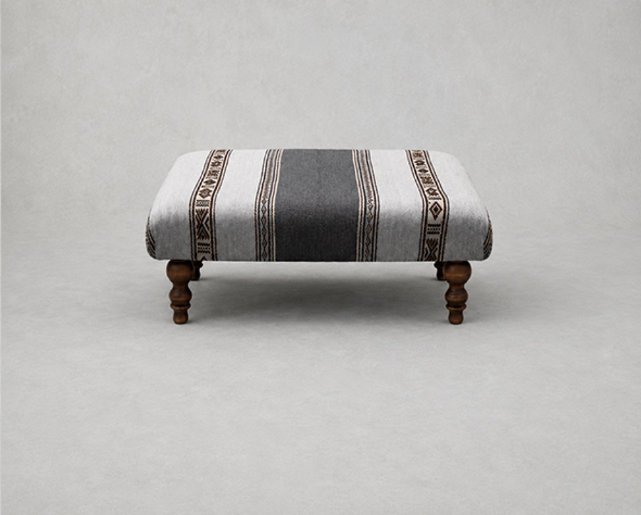 Outlet West Sussex: Porthallow footstool in Homewoven Peruvian Collection Fabric 10 Chahuaytire