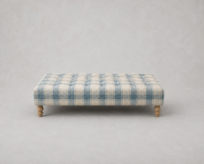 Outlet West Sussex: Bedham footstool in Callanish Plaid Aqua with contrasting piping