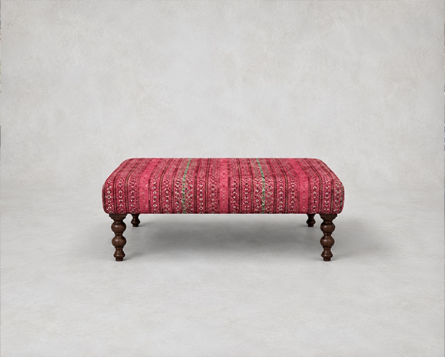 Outlet West Sussex: Porthallow footstool in TOI Opulent Velvet Andhra Weave Rouge