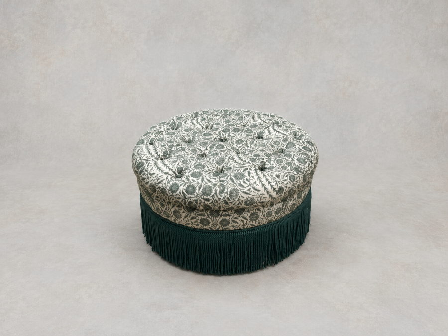 Outlet Tunbridge Wells: Burford Footstool in V&A Threads of India Mughal Arbour Hunter with Fringe