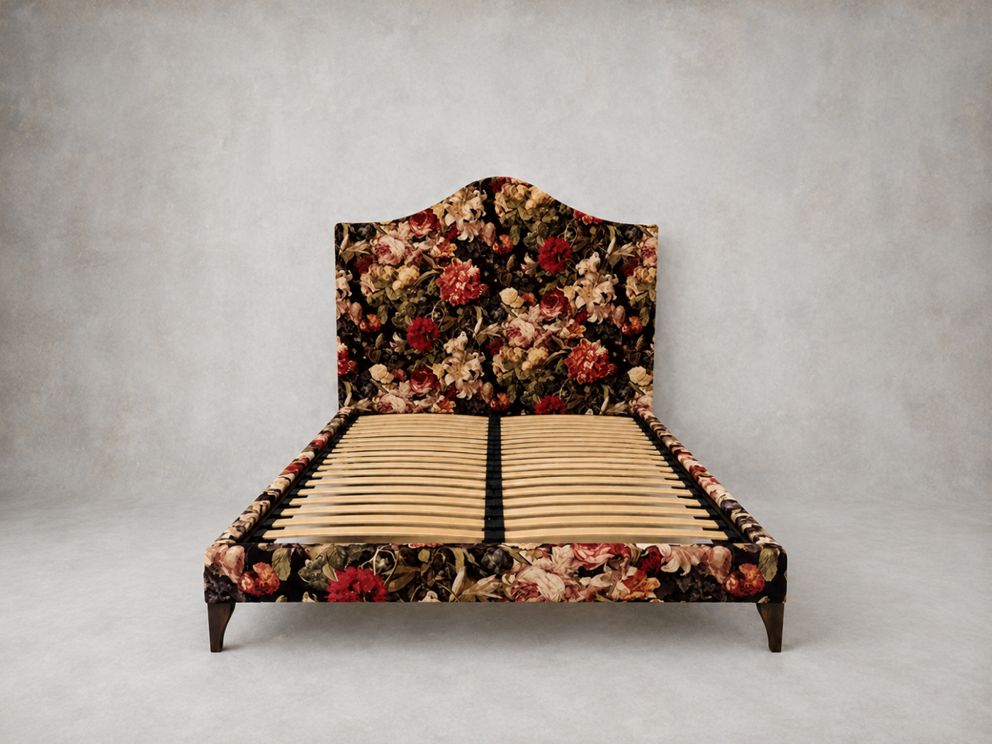 Outlet Manchester: Bermondsey king bed in Mulberry Floral Pompadour Velvet