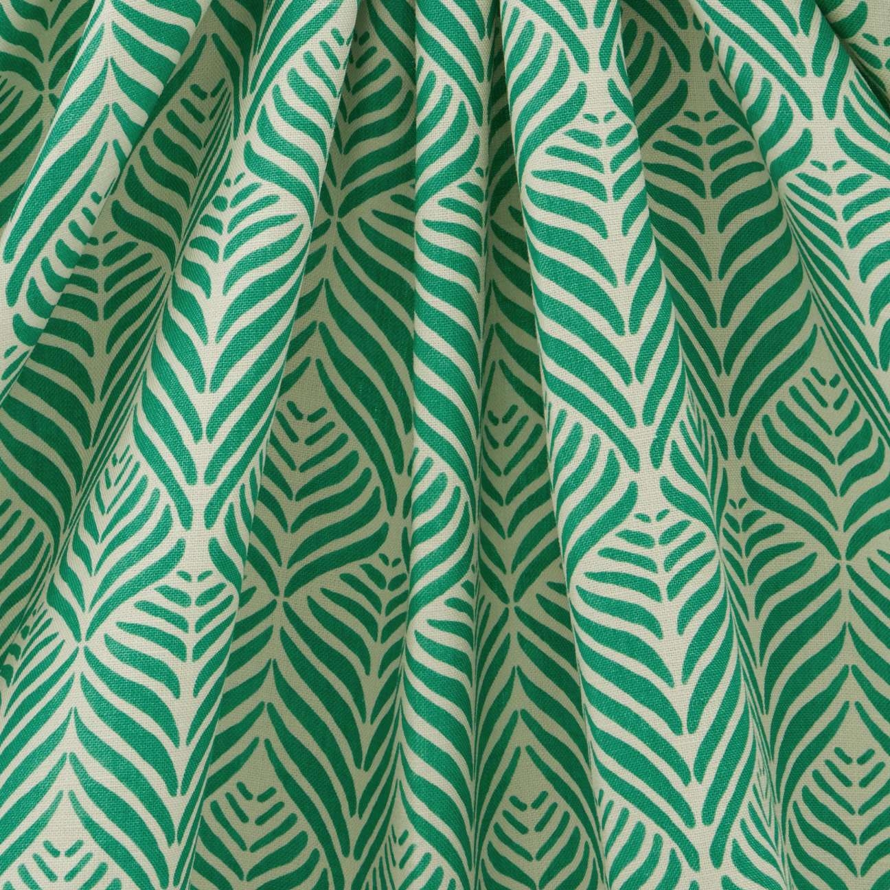 Liberty fabric ruffled, green leaves